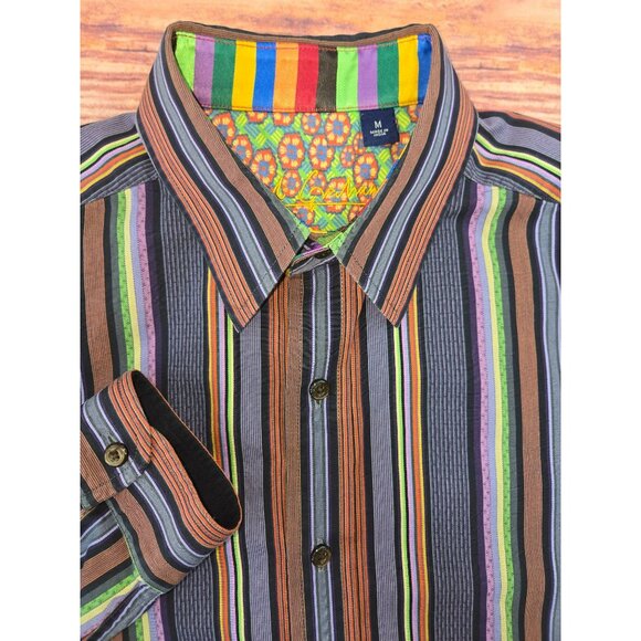 Robert Graham Mens Multicolor Striped Shirt Medium Embroidered Details - Picture 4 of 9